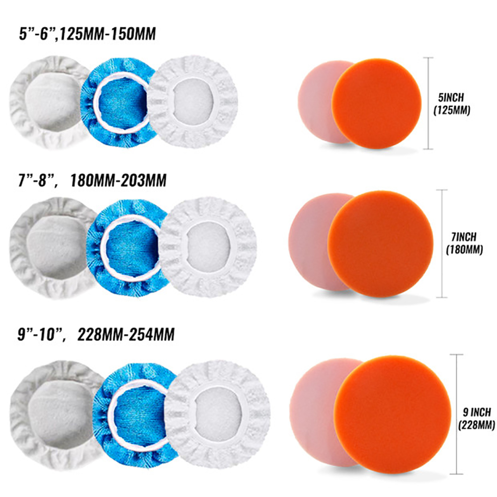 Pack of 18 Car Polisher Pad Bonnet Soft Microfiber Polishing Bonnet Buffing Pad Cover For Car Polisher 5-6" 7-8" 9-10" 3 sizes
