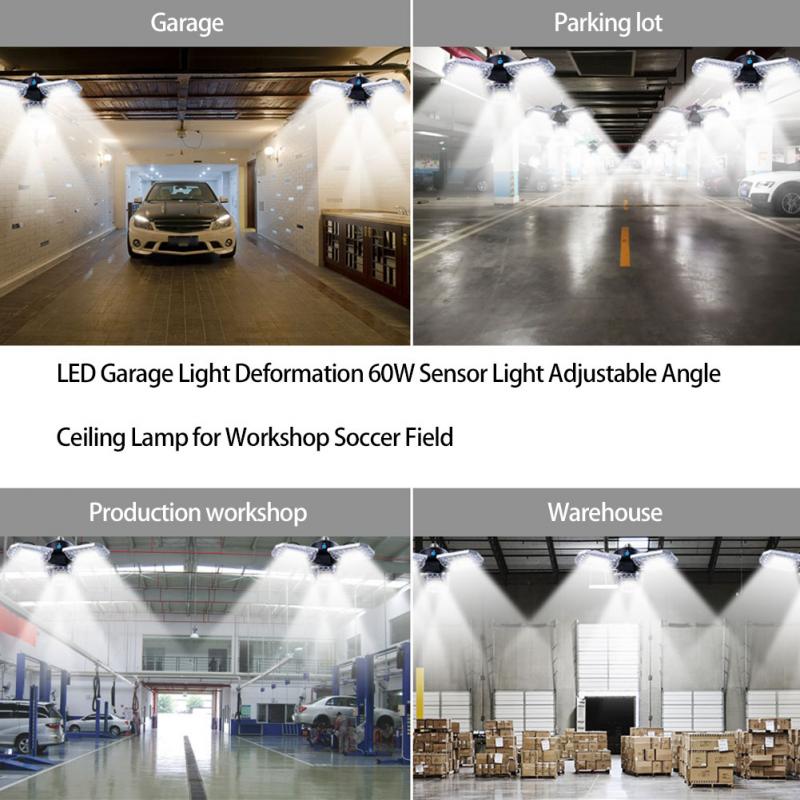 360-degree LED Garage Ceiling Lights Flush Mount Deformable Lamp 85% Energy Save High Brightness Ideal For Workshops Mines Barns