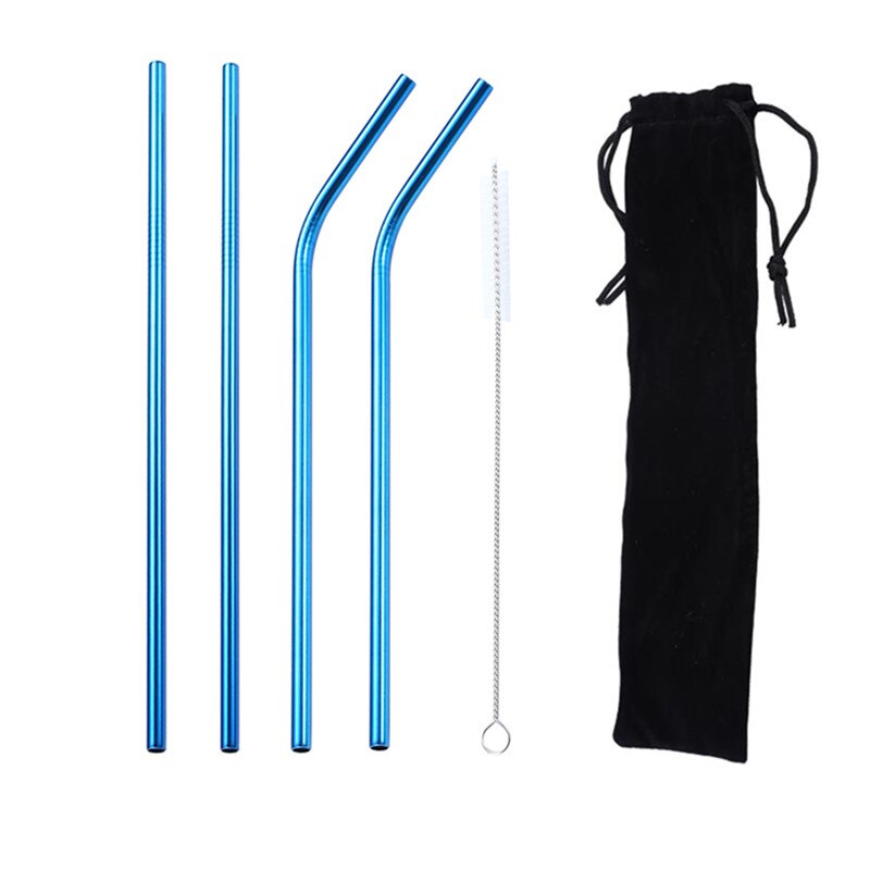 4Pcs Drinking Straw 304 Stainless Steel Straws Reusable Straws Eco Friendly Straight Straw Metal Straw Drinks Bar Accessories: 215mm 6mm Blue
