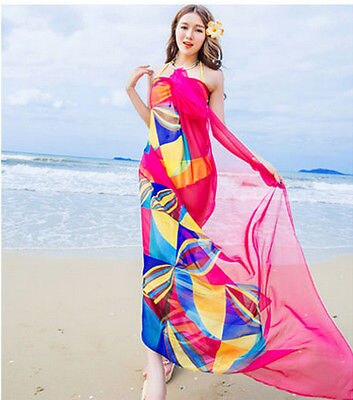 Kvindes chiffon wrap pareo sarong kjole bikini tørklæde strand bikini badetøj cover up tørklæde 200 x 150cm: Rød