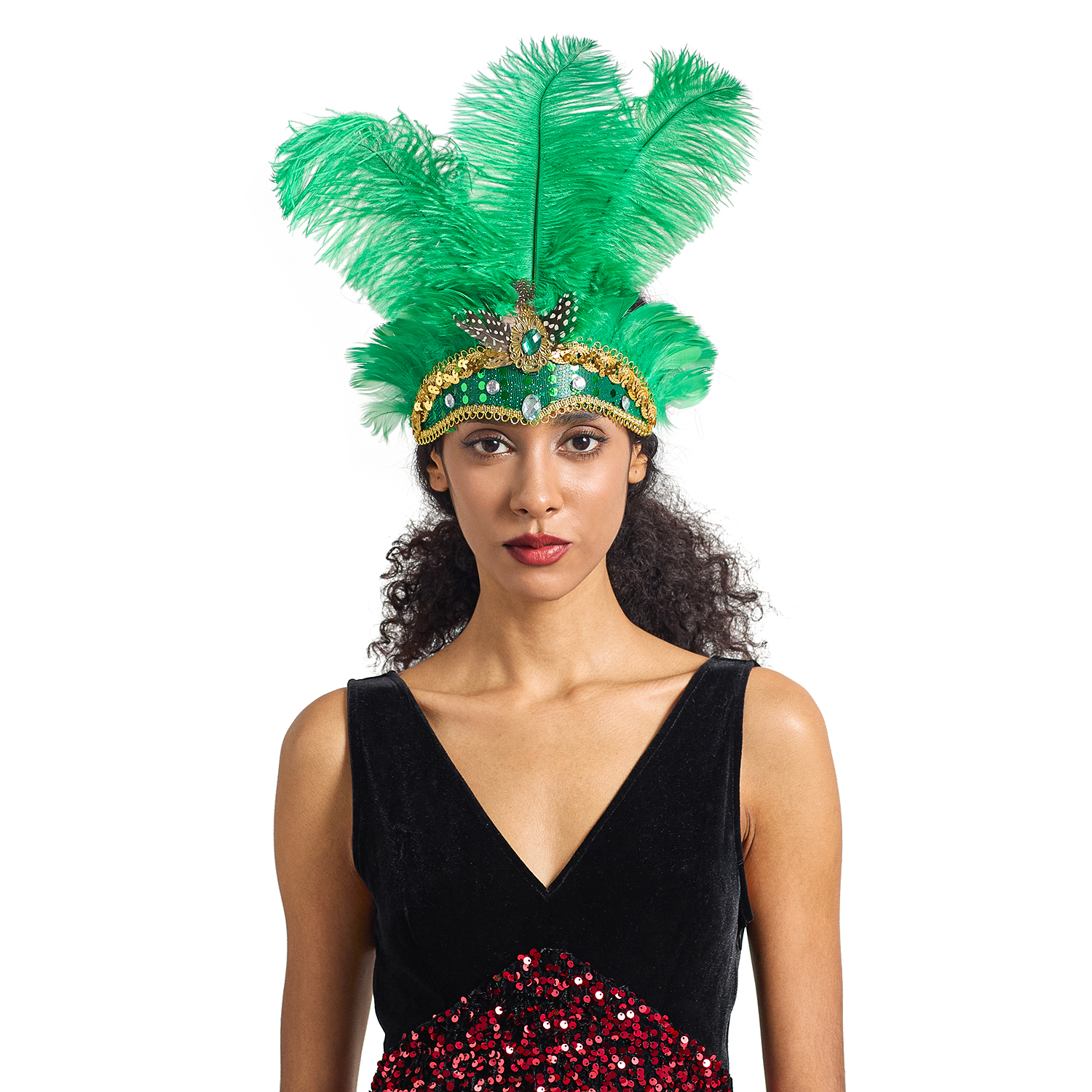 Diadema navideña para Showgirl, tocado de plumas para carnaval, diademas hawaianas para Halloween, tocado de plumas, accesorios para el cabello: Negro