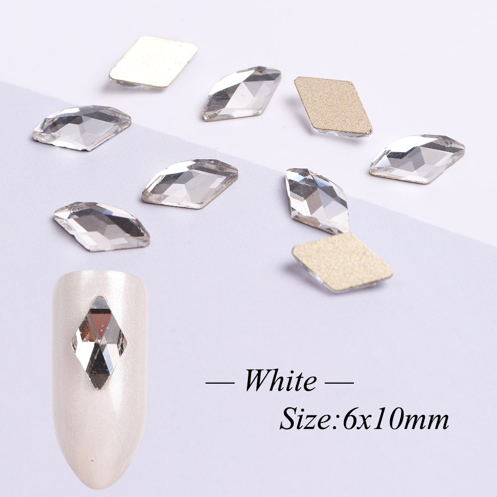 10 pièces losange ongles strass cristaux Flatback verre pierres manucure Nail Art décoration breloques gemme bijoux accessoires JI717: White
