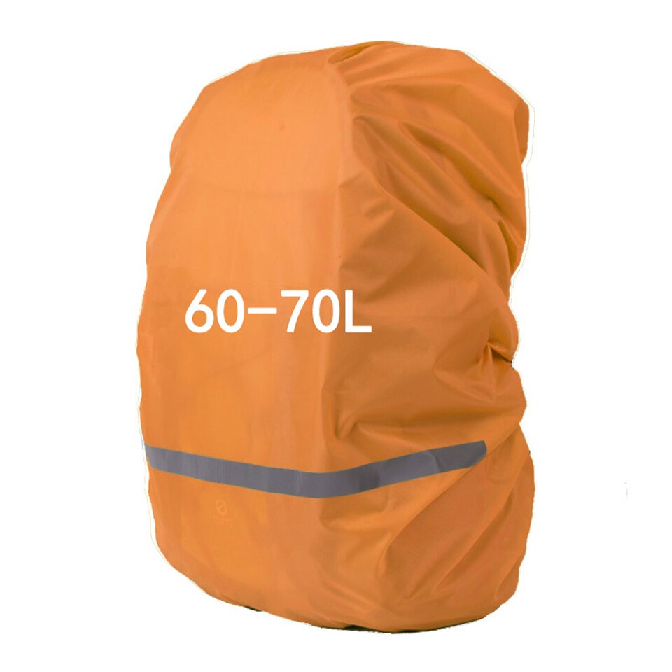 30-70l nætters reflekterende regnslag rygsæk vandtæt udendørs camping vandre rygsæk overtræk sport taske overtræk rejse regnslag: Orange 60-70l