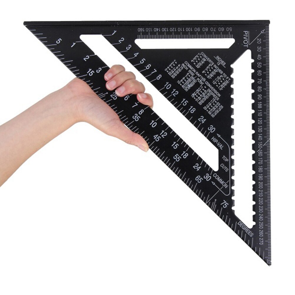 12 inch Metric Aluminum Alloy Triangular Ruler SpeedSquare Protractor Double Scale Miter Framing Measurement Ruler: Default Title