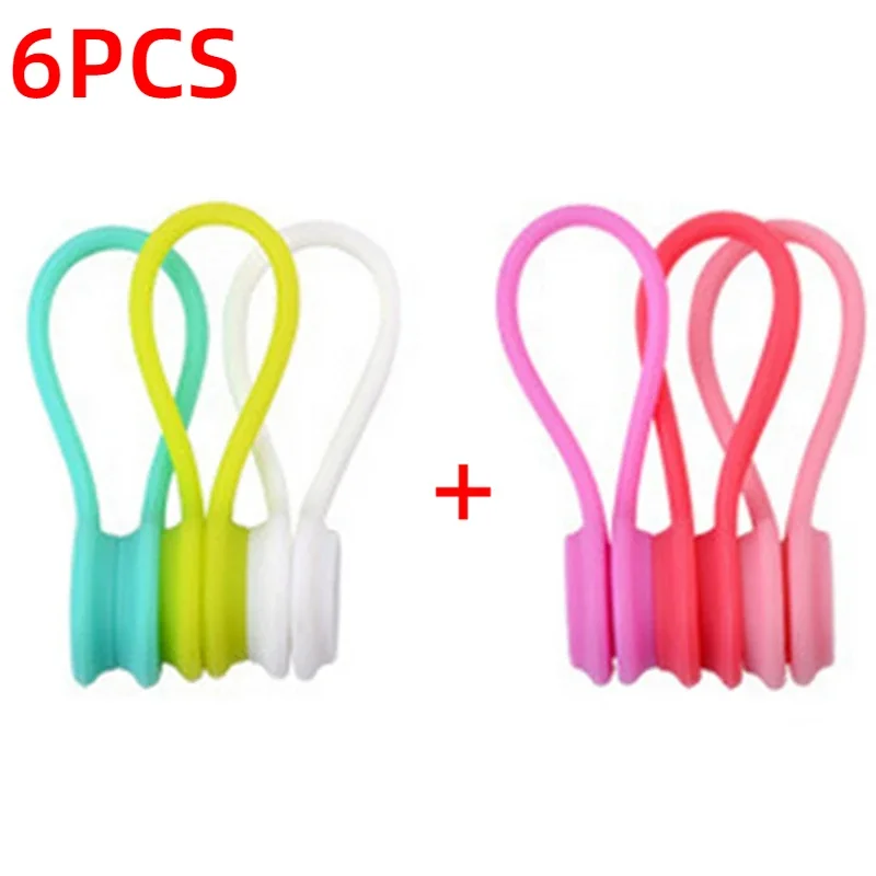 Bridas magnéticas para cables, organizador enrollador de cables de silicona, soporte de almacenamiento para auriculares, Clips para Cable de datos de auriculares, 3-12 Uds.: Rosa