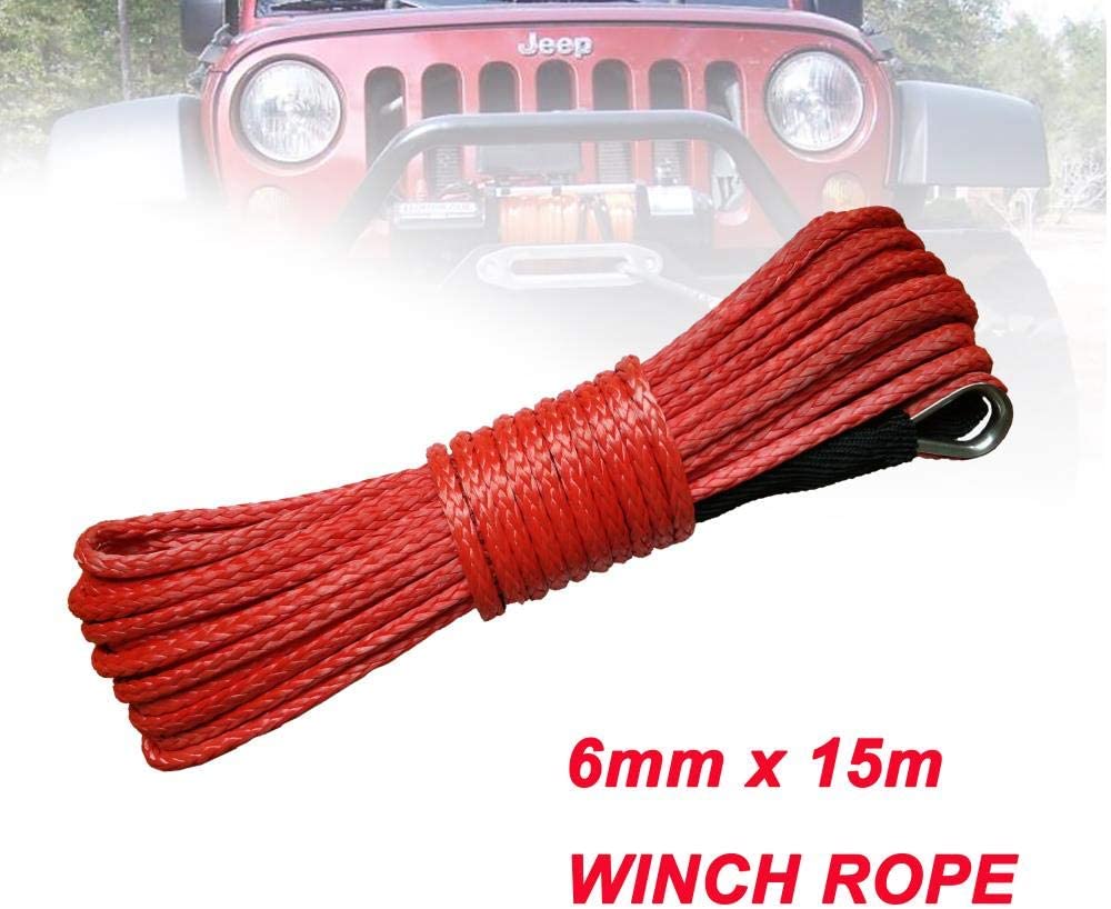 Cabrestante sintético de Cable de Plasma, cuerda con funda, accesorios para coche, color azul, 6mm x 15m: Rojo