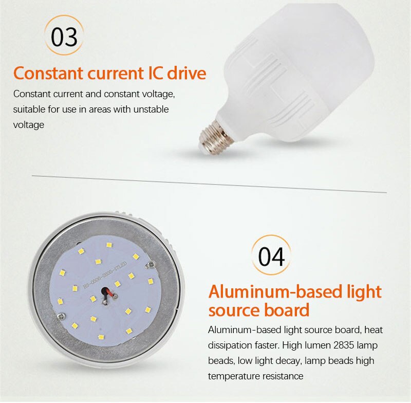 Bombilla de emergencia económica Led de alta potencia 5W 10W 15W 20W 30W E27 bombilla de alto lumen ahorro de energía LED 6500K bombilla blanca