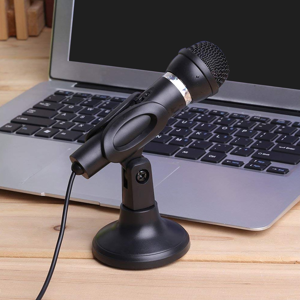 3.5mm Wired Microphone KTV Table Desktop Stand Meeting Singing Recording 180 Degree Rotatable Karaoke Computer Laptop Portable