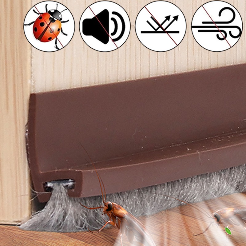 Dørbundbørste selvklæbende tætningsliste vindtæt børsteliste støvforebyggende gummiblokker insektsikker lydisoleret dørtape