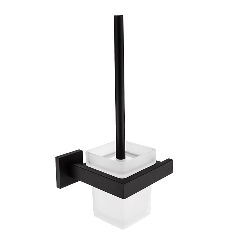 Auswind sort firkantet hardware hardware sæt vægmonteret sort håndklædestativ kappe krog papirholder til badeværelse tilbehør sæt: Toiletbørsteholder