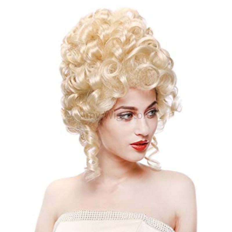 Parrucca Vintage retrò parrucca alta alveare bionda ricciolo crespo lungo per le donne regina Costume Cosplay partito capelli parrucca barocca del 18esimo secolo