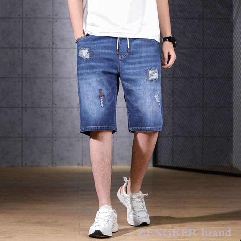 Grote Size Mannen Zomer Elastische Taille Gat Denim Shorts Elastische Plus Size Shorts Mannen 6xl 7xl 9xl 10xl
