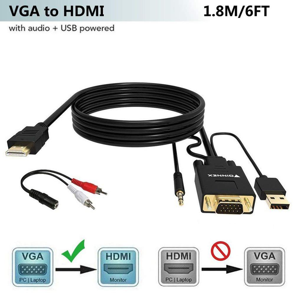 FOINNEX 6FT VGA to HDMI Adapter/Converter Cable with Audio,1080P,Convert VGA Source (PC) in HDMI Connector of Monitor,TV.