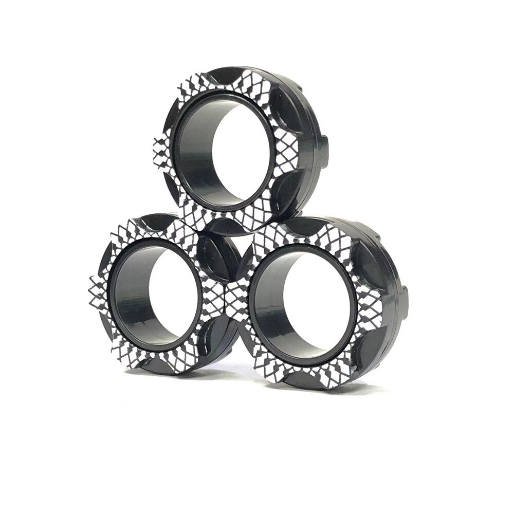 Magnetic Ring Fidget Toys Suit, Adhd Fidget Toys, Adult Fidget Magnet Swivel Ring Fingertip Spinning Top Fingers Out: Black and white case