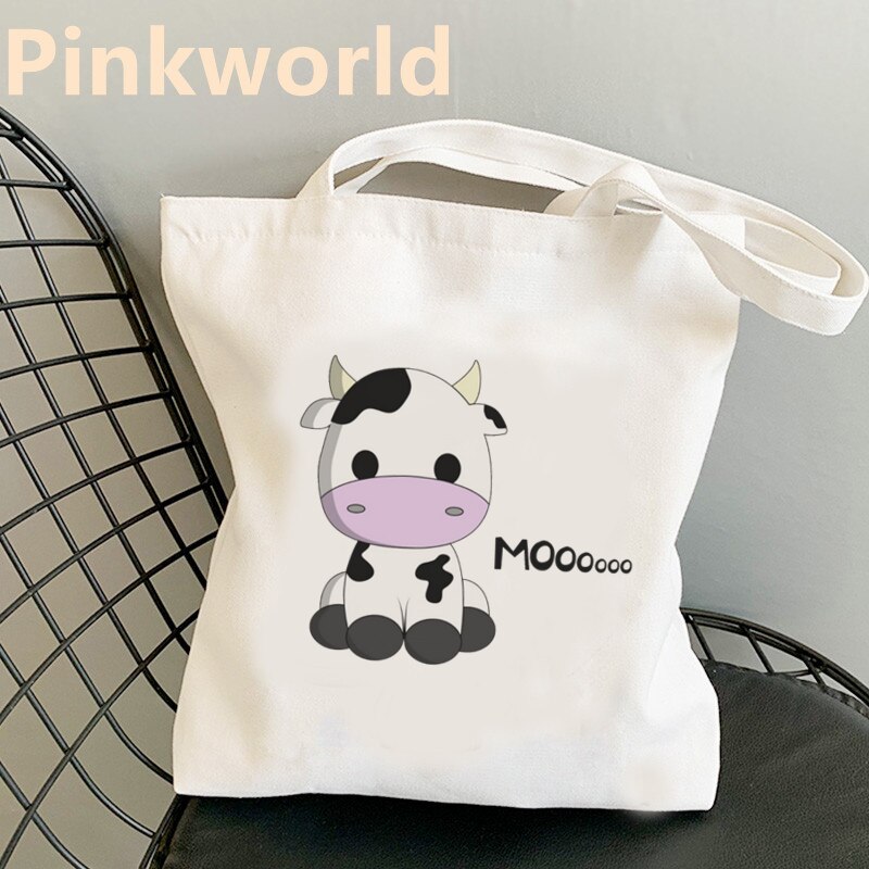 Tas Kawaii Koe Cartoon Grappige Leuke Print Canvas Cool Shopper Bag Shopper Zwart Wit Vrouwen Shopper Schoudertassen Tote tas: 4