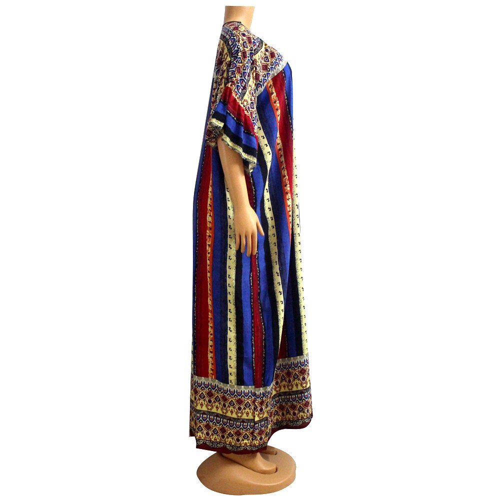 Vestidos africanos de algodón de estilo étnico para mujer, ropa e informal con estampado a rayas, Media manga acampanada, novedad de invierno de