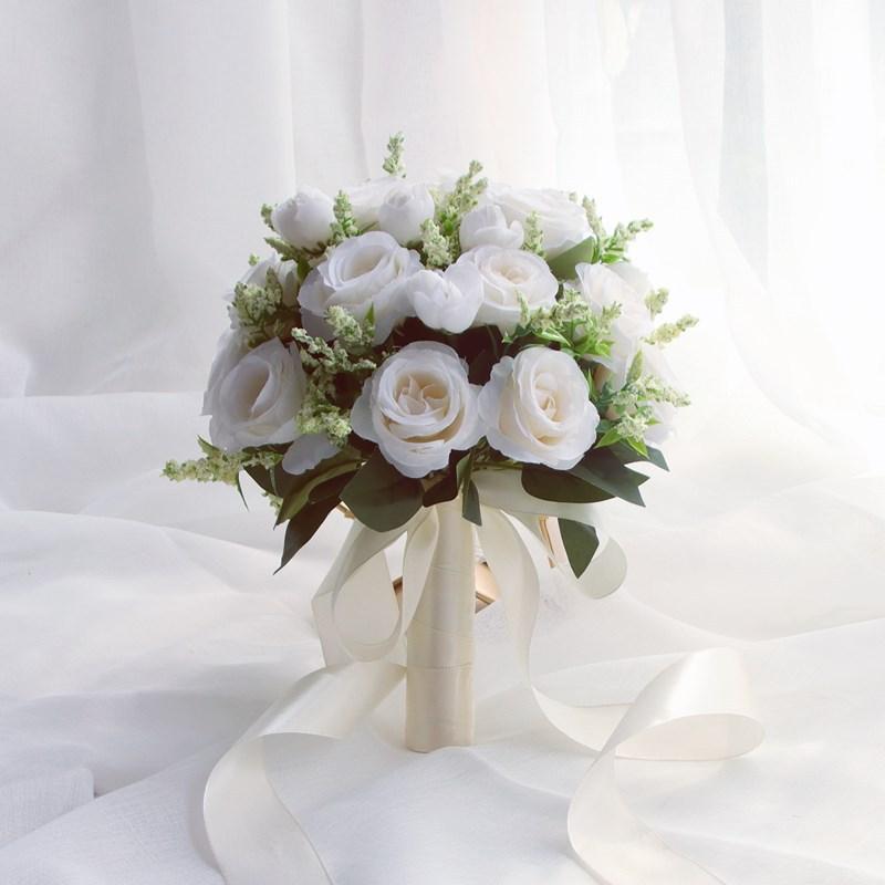 Braut Brautjungfer Hochzeitsstrauß Weiße Seidenblumen Rosen Handgemachte künstliche Braut Mariage Blumenstrauß Hochzeitsaccessoires
