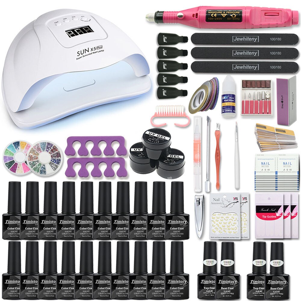 Super Maniküre Set 120W/54W Led Nagel Lampe 20000RPM Nagel bohrer Maschine Mit 50 Farbe UV gel Nagellack Acryl Kit Nail art Set: X5-20-MINI