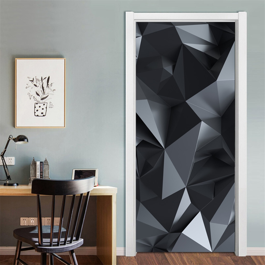 Pvc selvklæbende soveværelse 3d geometrisk dørklistermærke diy renovering vægmaleri vandtæt print billede boligindretning renovering plakat
