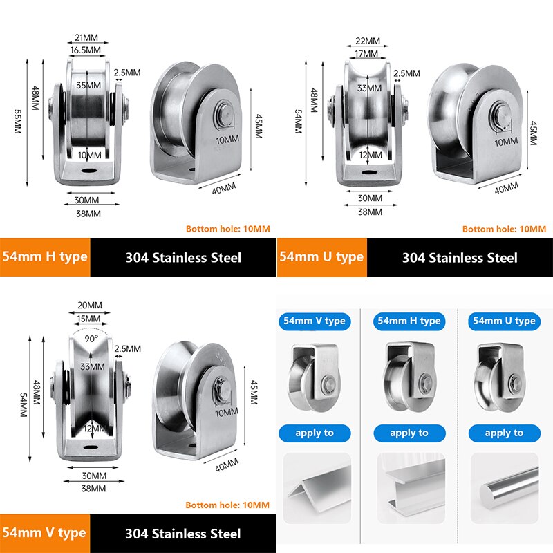 Pulley Block U Type Single Wheel Pulley Roller 304 Stainless Steel Loading 360 Degree Rotation Heavy Duty Grooved Wheel