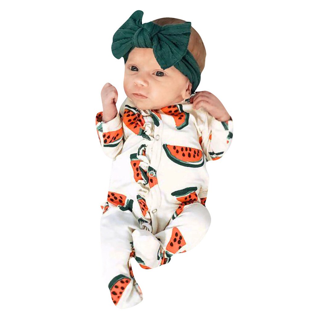 Meninos macacão crianças macacão verão manga longa melancia impressão babados sleepper macacão playsuit roupas 2020