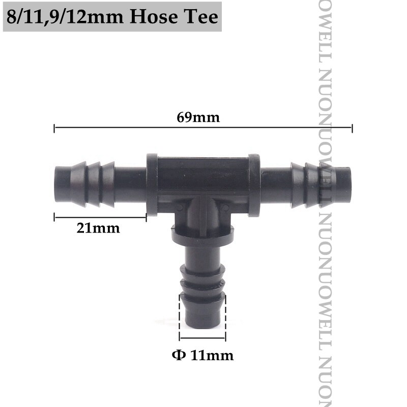 10 stk 8/11 9/12mm haveslangeforbindelser fatningstype mikrovandingssystem rørforbindelser rørsamlinger vandingsledningsfittings: 8 l 11 tee