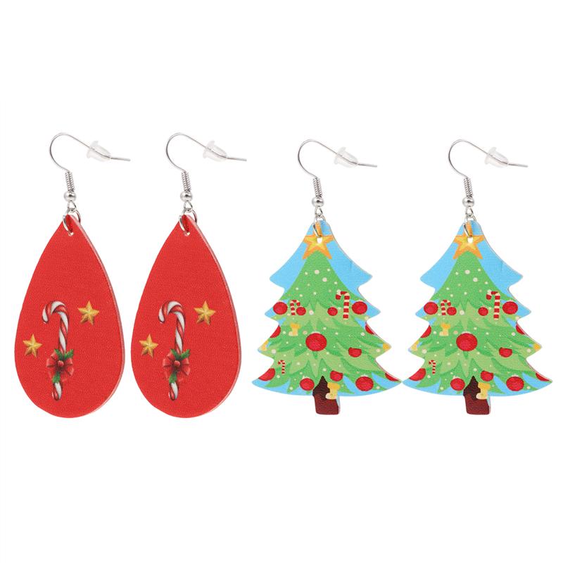 2 Pairs Kerst Thema Vrouw Oorbel Modieuze Legering Kerstboom Oorbellen Cartoon Bell Kerstman Stud Oorbellen: Style 12