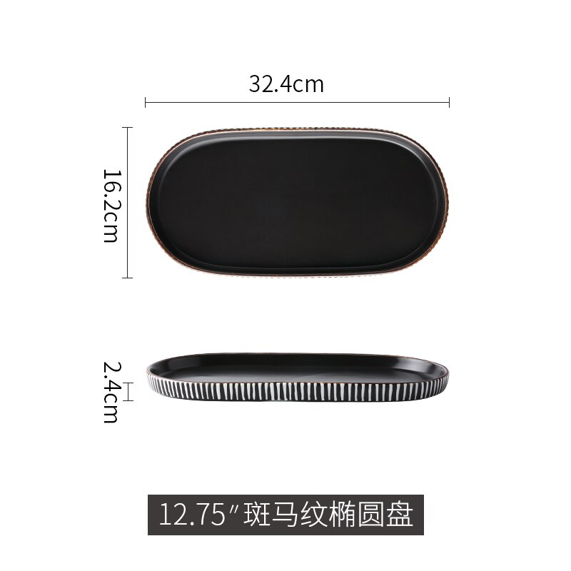 Vaisselle de table ménage manger le riz | Porcelaine couleur belle céramique les plats vaisselle ménage manger le riz bol oreilles doubles assiette à soupe, Long plat carré: 75 Zebra oval disk