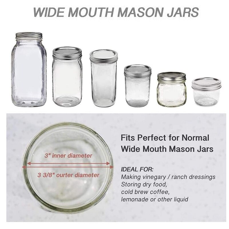 12PCS Split-Type Stainless Steel Canning Lids, Regular Mouth Mason Jar Lids and Bands for Mason Jar Wide Mouth