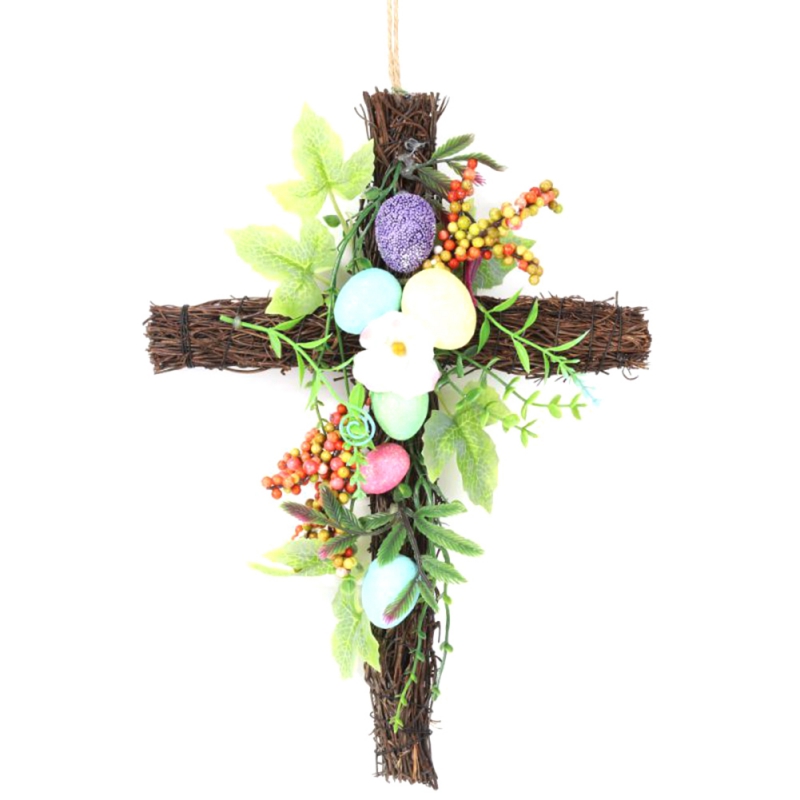 Corona de huevos de Pascua para decoración de puerta delantera, Cruz de ratán Natural, Primavera, boda, adorno de pared para puerta, 2022