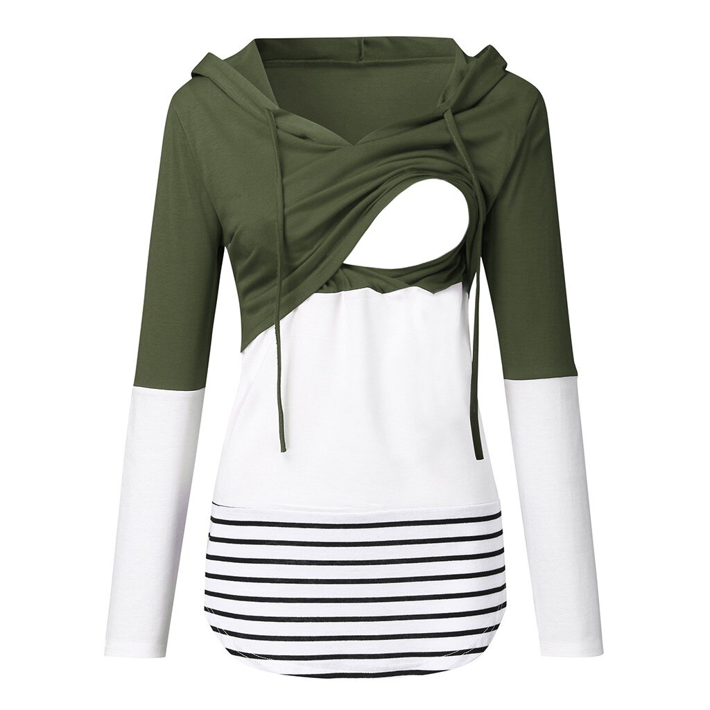 Maternity Nursing Hoodie Women Maternity Long Sleeve Striped Hoodie Nursing Sweatshirts For Breastfeeding беременная