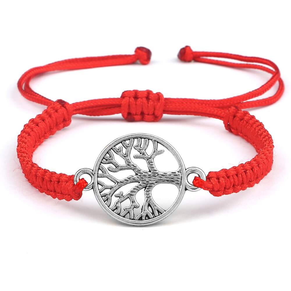2 pçs/set vermelho preto vida árvore fio pulseira masculino tecido trançado ajustável tibetano budista pulseira feminino amante jóias presente