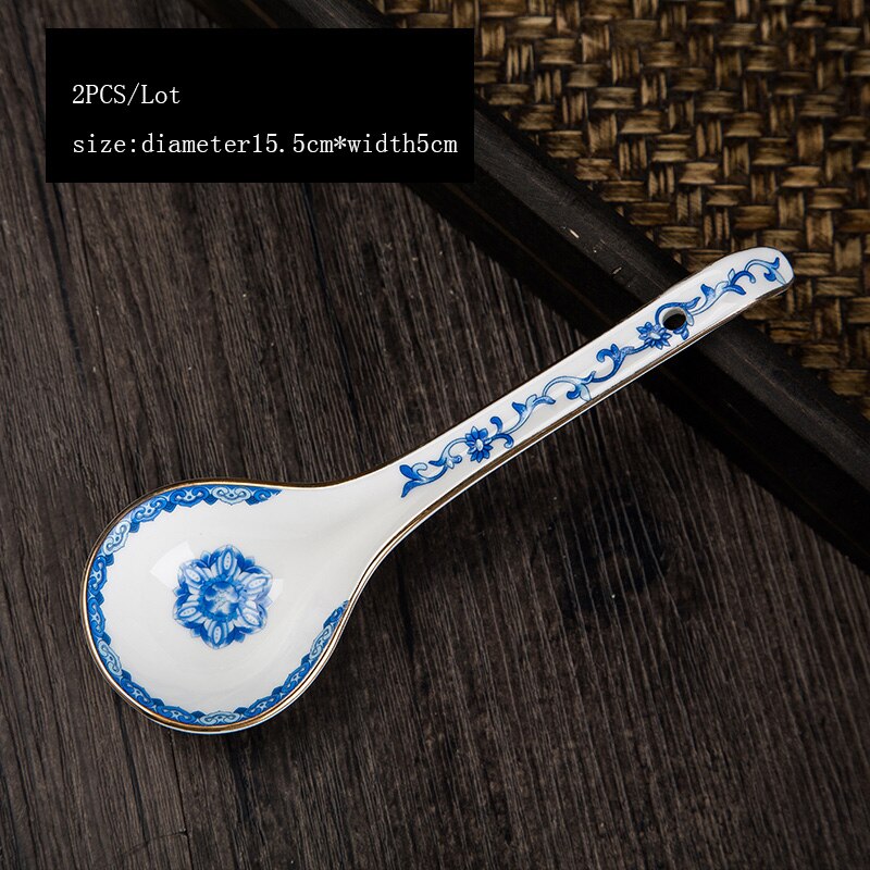 2 Stks/partij Chinese Stijl Keramische Lepel Thuis Servies Soeplepels Keuken Accessoires Tool Emaille Paleis Rijst Scoop Servies: H 2PCS