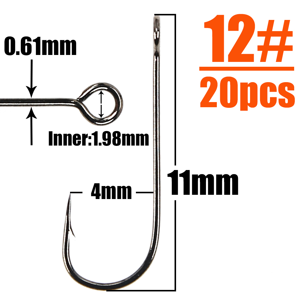 B&U 20pcs Barb Hook Fishing hook big ring Carbon Steel Single Hooks tackle Worm Hooks With big eyes Ring: Yellow