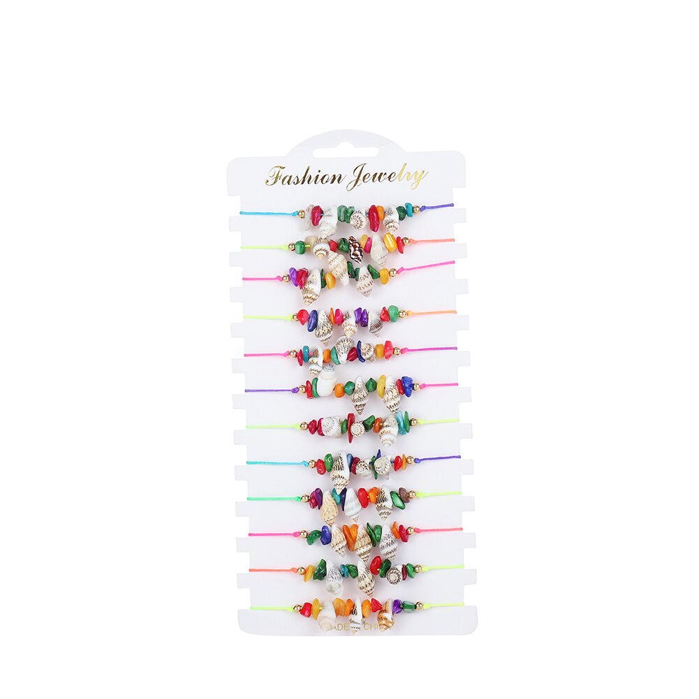 12 Stuks Schelp Armband Enkelband Charm Kralen Zee Handgemaakte Boho Verstelbare Braid Enkelbandje Voet Sieraden Voor Vrouwen Meisje: Default Title