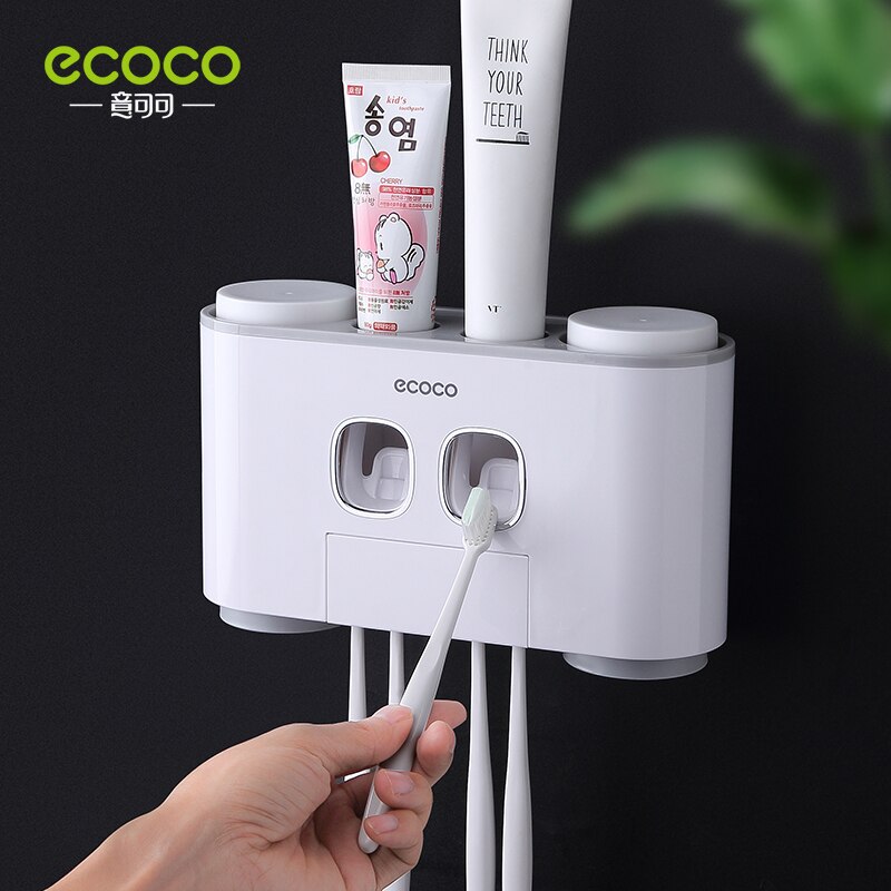 ECOCO Automatic Toothpaste Squeezer Dispenser Set with Wall Mounted Kids Hands Free for Bathroom Accessories
