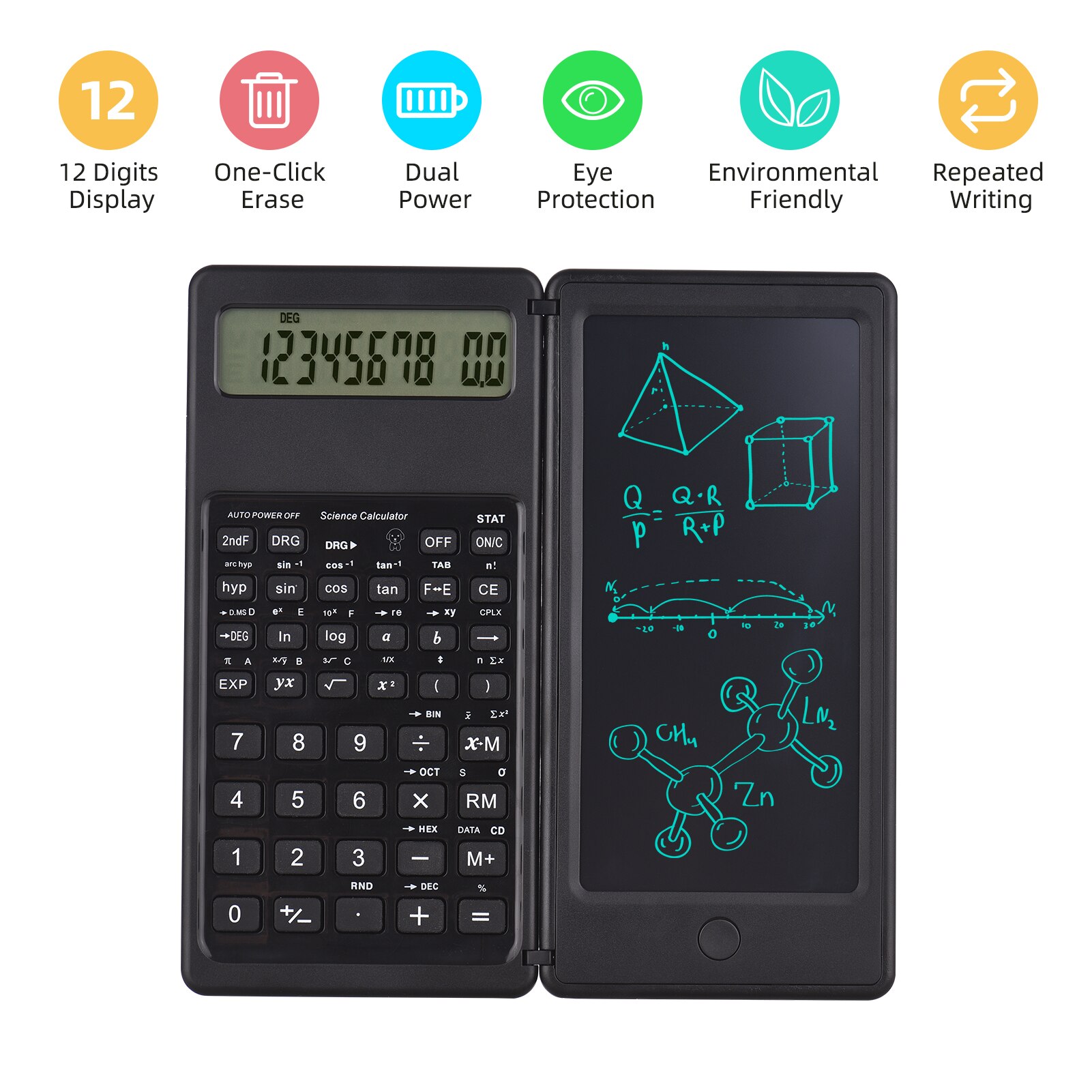 Calculator with LCD Writing Tablet Desktop Calculators 10 Digits Display with Stylus Erase Button Thin and Foldable