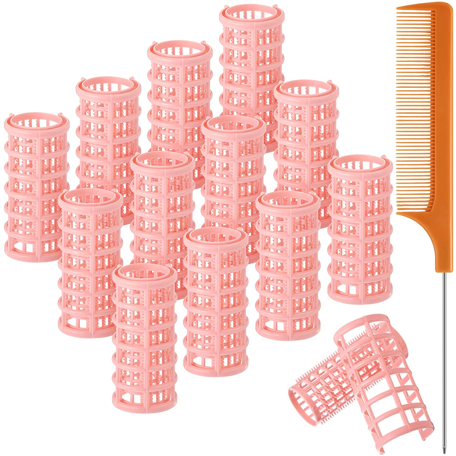 12 Stuks Snap Op Haar Roller, grote Maat Plastic Haar Rollen Haarkrulspelden Voor Kort Haar Lange Haar Kappers Styling Tools: 12pcs Pink