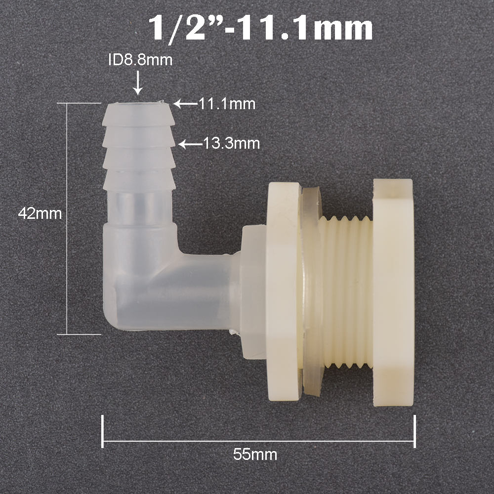 1 Set Abs 1/2 Inch Tot 6.4 ~ 20Mm Elleboog Watertank Connector Aquarium Tuin Irrigatie Slang Gezamenlijke Water pijp 90 Graden Adapter: 11.1mm