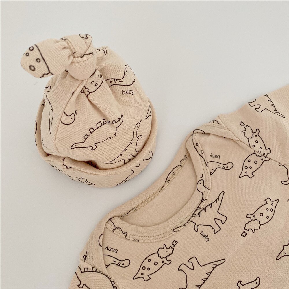 Milancel Baby Kleding Dinosaurus Print Baby Een Stuk Met Hoed Katoenen Baby Bodysuits Lente Peuter Kleding