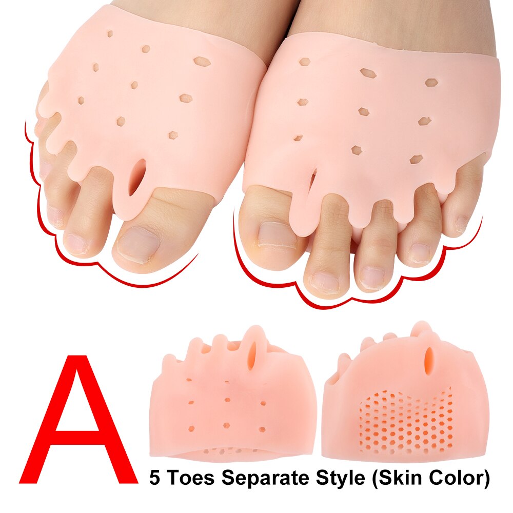 2pcs Silicone Forefoot Pads Gel Insoles Toe Separator Cushion Pad Pain Relief Shoes Insoles Finger Toe Valgus Corrector Gel Pads: (A)- Skin Color