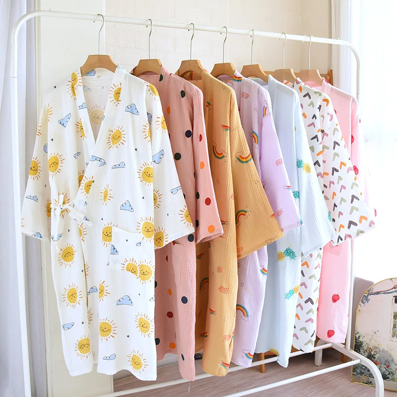 Herfst Multi Kleuren Katoenen Kimono Slaapgewaden Voor Vrouwen Dunne Badjas Pyjama Zweet Stoombad Gewaad Vrouwen Kleding