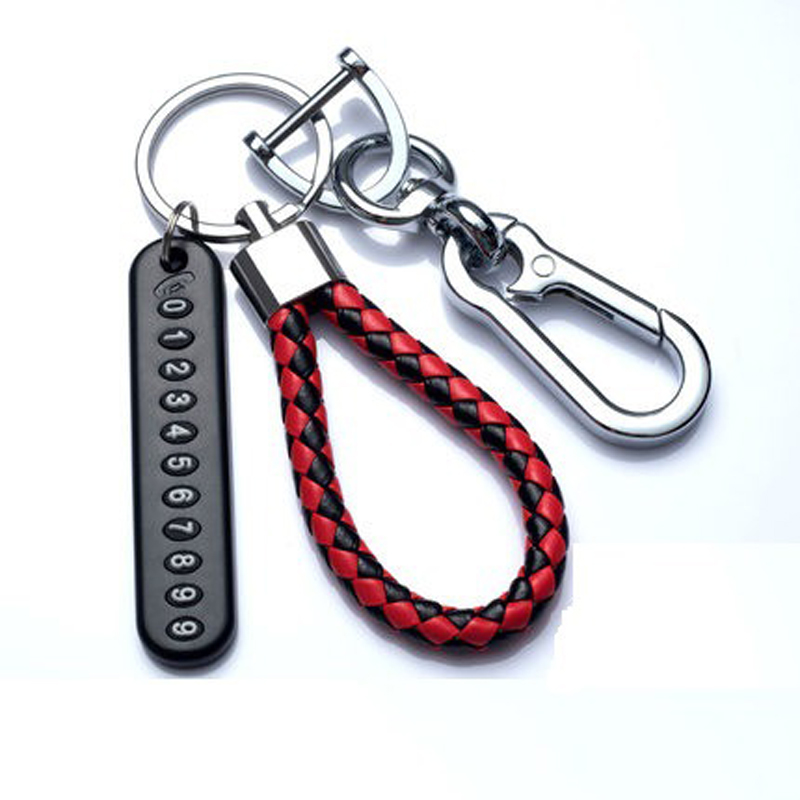 Porte-clés pendentif plaque d'immatriculation de téléphone portable pour hommes, Punk, corde en cuir tissé Simple, Anti-perte, accessoires de voiture, DIY: Rouge