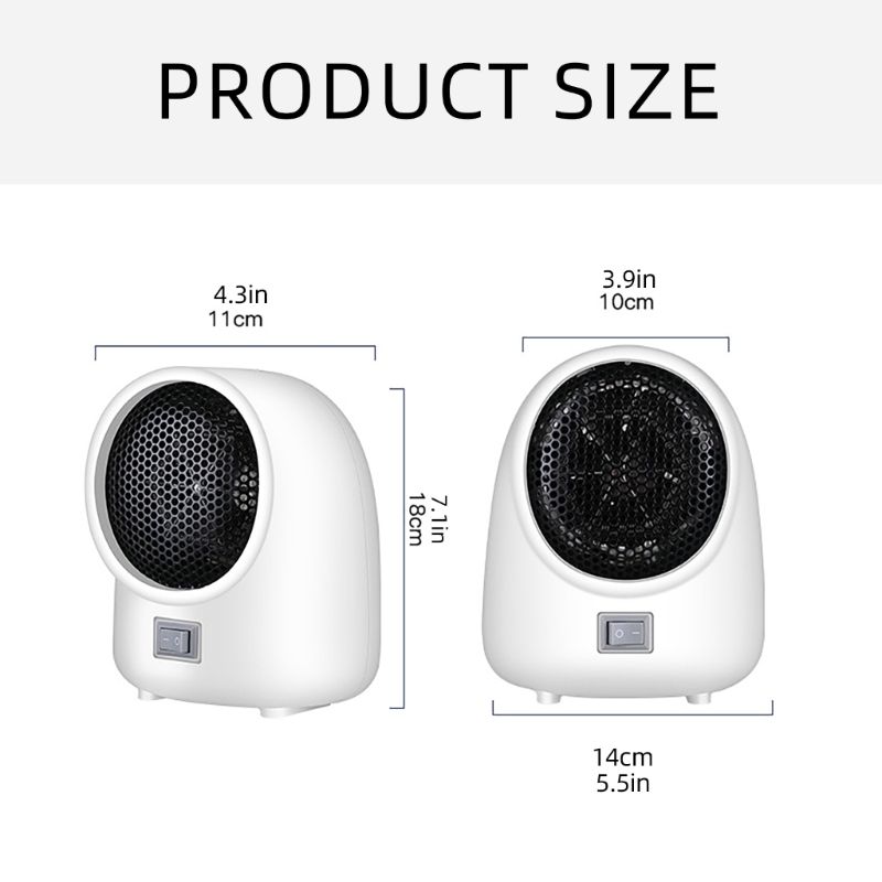 Portable 500W Small Portable Heater Quiet Energy Efficient Heating Device for Indoor Use in Office Desktop or Bedroom