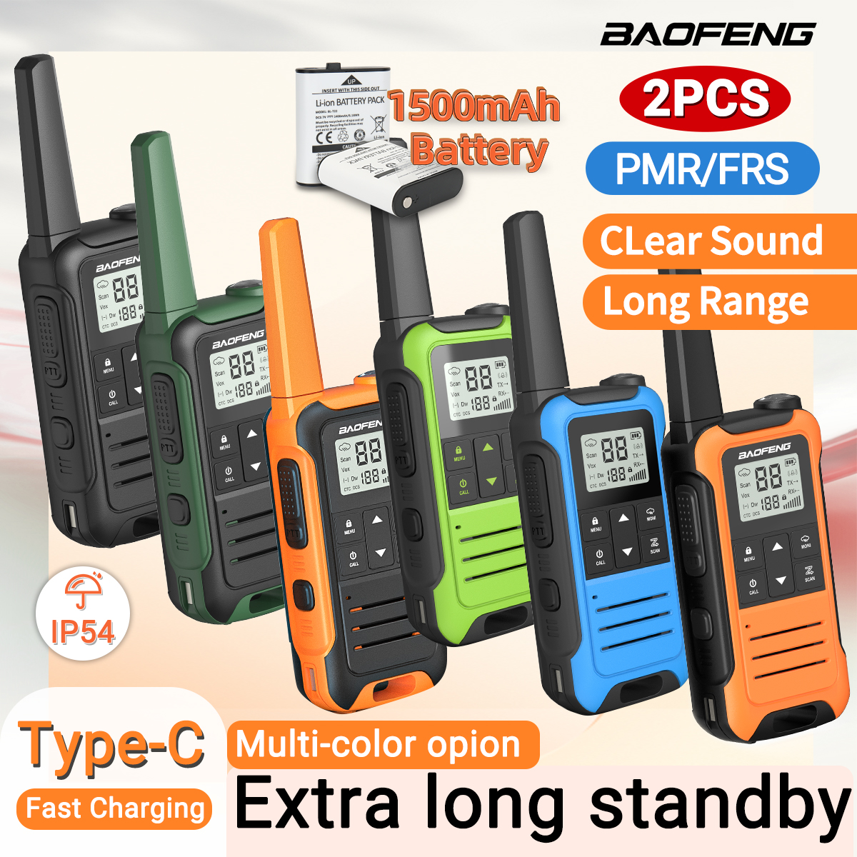 2 Stück baofeng f22 mini walkie talkie pmr446 frs tragbares Zwei-Wege-Radio-LCD-Display-Typ-C-Ladegerät für die Jagd