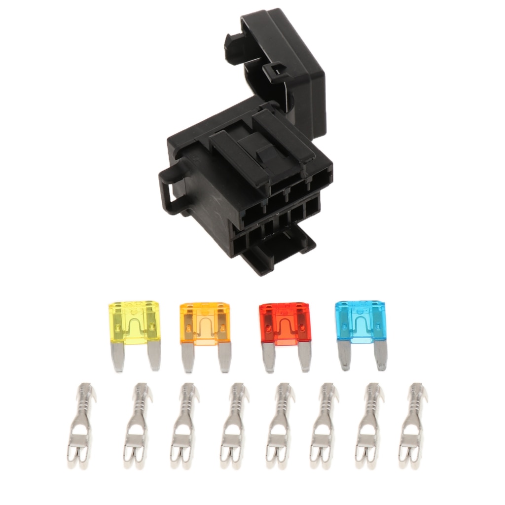 Universal 4 Way Blade Fuse Holder Box with Spade Terminals and Fuse Relay for Truck, RV, Boat, Trailer