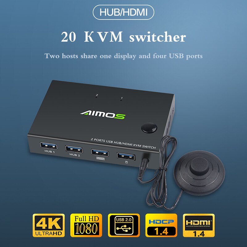 Für 2 PC teilen Tastatur Maus Drucker Stecker Und Paly Heraus 4K USB HDMI KVM Schalter Kasten Video Anzeige USB Schalter Splitter HEIßER
