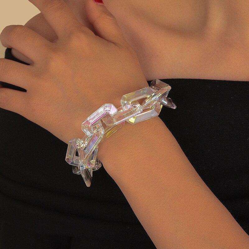 transparent Kubanischen klobig Dicke Armbänder Armreifen Übertreibung Weiß Acryl Geometrische Platz Armbinde wickeln Handgelenk Kette Schmuck