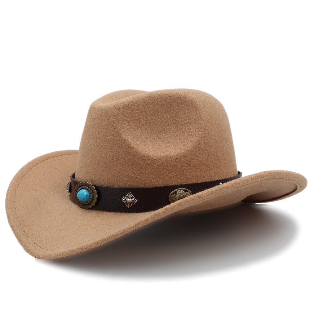 100% Wol Westerse Cowboy Hoed voor Mannen Winter Herfst Jazz Paardensport Sombrero Hombre Steampunk Fedora Cap Size 56-58cme: Khaki