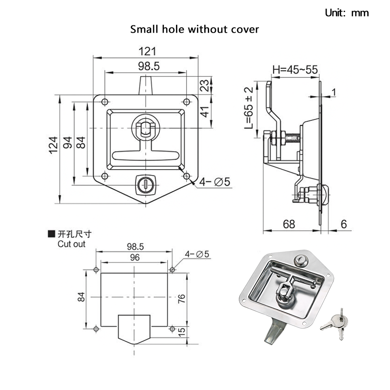 Serrure de panneau robuste en acier inoxydable, armoire industrielle, boîte à langue en forme de T, véhicule d'ingénierie, serrure de véhicule spécial: Bronze